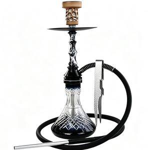 Moderno Set de Shisha de Aleación de Aluminio con Base de Vidrio Tallado a Mano con Acabado Espejo, 1 Manguera, para Bar, Regalo, Viajes - Product Image 1