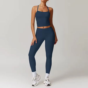 TZ8519裸体感觉健身房套装女性健身纯色亲肤四向拉伸户外训练健身瑜伽套装 - Product Image 5