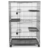 Cage pour chat à 3 niveaux, écologique et durable, avec cadre thermolaqué, facile à nettoyer, plateau amovible, portes avant, portable et pliable