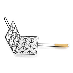 Cesta para asar carne, ostras y mariscos con mango de madera, herramienta cuadrada de hierro para barbacoa, para cocinar, hornear y asar a la parrilla, 50x25.5x6cm - Product Image 2