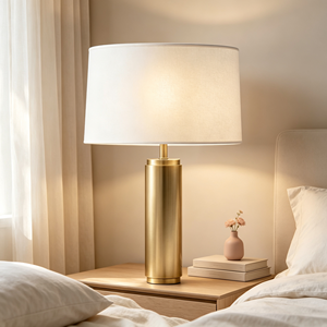 <span class=keywords><strong>Lampada</strong></span> da Tavolo Cilindrica Moderna con Paralume in Lino Bianco per Camera da Letto, Comodino, Arredamento Casa, Luce da Tavolo in Ottone Stile Americano Classico - Product Image 6