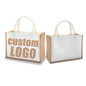 Customized Printing logo Recyclable Bridesmaid Beach Grocery Shopping Travel <b>White</b> Yellow Jute <b>Bag</b> Bulk - Product Image 1