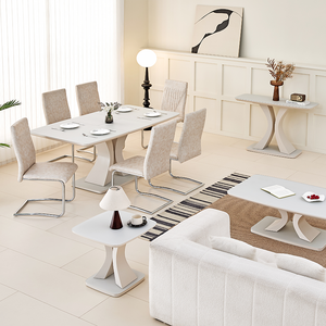 مجموعة جديدة فاخرة حديثة من الخشب الأبيض بتصميم أنيق من قاعدة قابلة للتمديد من أجل 6 و 8 و 10 مقاعد - Product Image 3