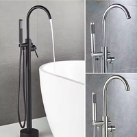 Mitigeur de baignoire en laiton autoportant noir mat robinet contemporain à double poignée sur pied robinet de pulvérisation de pluie vanne en céramique pour hôtels