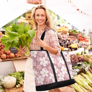 Hawaiian Insulated Cooler Bag Custom Cherry Flower Print Thermal Grocery Tote Bag Picnic Insulated Lunch Bag for Women - Product Image 6