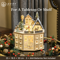 Calendrier de l'Avent en Bois 2026 – Scène de Village avec 24 Jours de Compte à Rebours, Lumières LED et Musique – Décoration de Noël et Coffret Cadeau pour la Maison