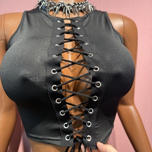<strong>Sexy</strong> Hollow Bandage 2026 New Fashion Two Piece Sets <strong>Women</strong> Sleeveless Crop Top and Skinny Shorts <strong>Outfits</strong> for <strong>Women</strong> - Product Image 3