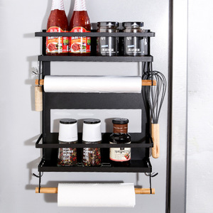 Étagère murale moderne pour réfrigérateur, 3 niveaux, en métal, avec pince de fixation, organiseur d'épices suspendu et support pour film alimentaire pour cuisine - Product Image 1