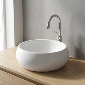 Évier de lavabo de salle de bain moderne en céramique et granit, à poser sur comptoir, à prix abordable - Product Image 1