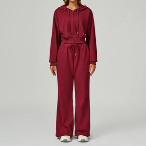 Winter Autumn Outer Set Long Sleeve <strong>Sweater</strong> + Sweat Pant <strong>Cropped</strong> <strong>Top</strong> Hooded Hoodie Pockets Straight Leg Pant Active Women Set - Product Image 2