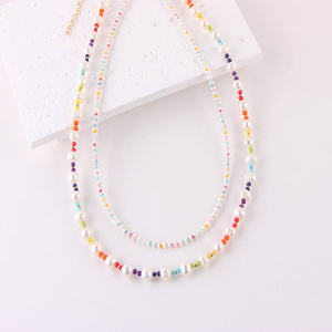 قلادة عنق زجاجية أنيقة من لؤلؤ المياه العذبة على الطراز المكسيكي للنساء سلسلة ذهبية من الخرز الملون سلسلة قلادة هدايا للحفلات - Product Image 3