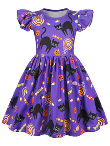 Maniche volanti elemento di natale di Halloween bambino ragazze vestito dinosauro gatti neri zucca <span class=keywords><strong>ragno</strong></span> stampa abiti <span class=keywords><strong>da</strong></span> strega - Product Image 5
