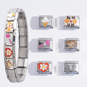 Italian Modular <b>Bracelet</b> Stainless Steel <b>Charm</b> <b>Beads</b> Heart Butterfly Food Bell Flower Cartoon Gift for Women Men Unisex - Product Image 1