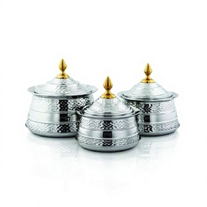 Calentador de alimentos de acero inoxidable, olla caliente de lujo martillada, diseño único, vajilla de forma redonda, diseño martillado de lujo - Product Image 1