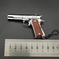 Usine 1:3 Métal Jouet Colt 1911 Pistolet Alliage Mini Magazine Arme Porte-clés Grain De Bois En Bois Porte-clés Modèle Cadeau