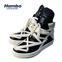 Nouvelle Arrivée 38-46 Baskets montantes à lacets uniques Hambo, design multi-lacets spécial, en cuir, style bottes décontractées