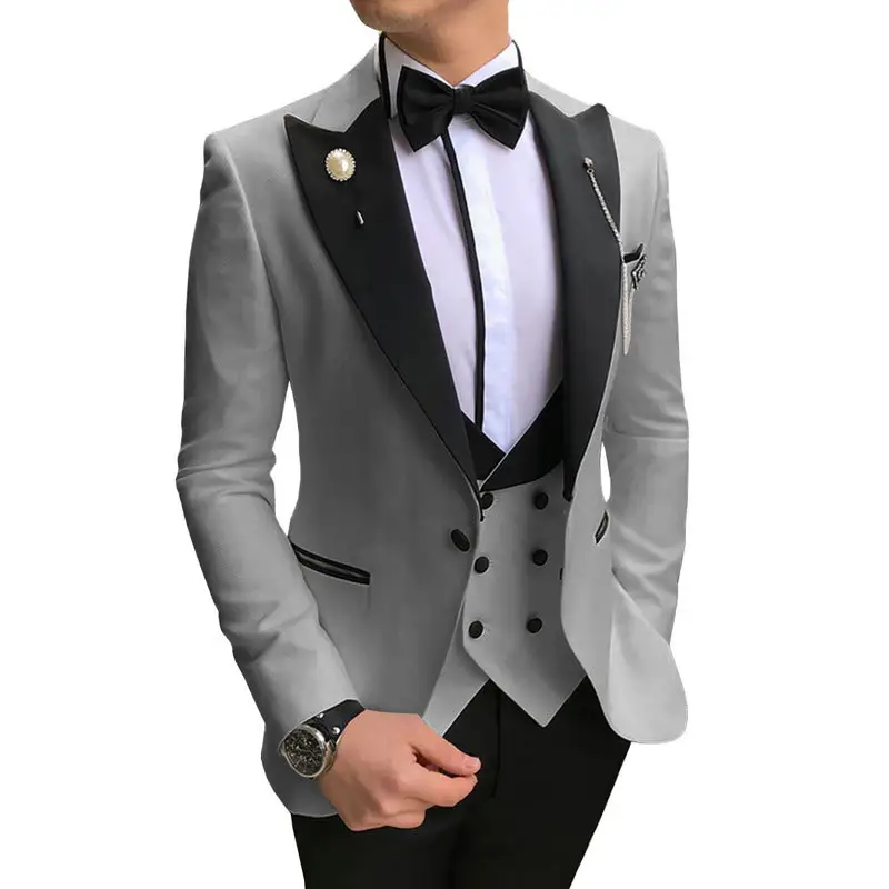 Bisnis Italia 3 buah jas klasik pria jas pengantin pria Prom tuksedo pengiring pria Blazer untuk pernikahan setelan untuk pria