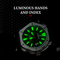 Nouveau Style Designer OEM Lunette Polygonale Lumineuse Montre Automatique Saphir Mouvement Mécanique 20ATM Marine Cuir Caoutchouc Analogique