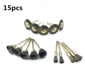 15 piezas 25mm/13mm/5/6/8mm Mini cepillo de alambre de acero de latón ruedas de pulido kit completo para herramientas rotativas