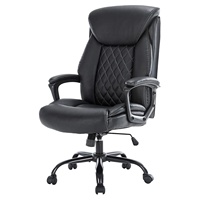 Chaise de bureau rembourrée en cuir reconstitué noir chaise de bureau de direction chaise d'ordinateur de bureau avec fonction inclinable de soutien ergonomique