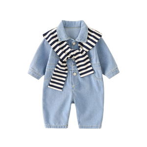 Combinaison en jean pour bébé garçon et fille RTS, automne, coton, faux deux pièces, poches, combinaison douce pour bébé, vêtements pour bébé - Product Image 1