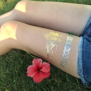 OEM Body Water Transfer temporaneo <span class=keywords><strong>Tatoo</strong></span> Gold Stamping Sticker Metallic Gold Silver <span class=keywords><strong>Flash</strong></span> Tattoo Henna Sticker tatuaggio temporaneo - Product Image 2