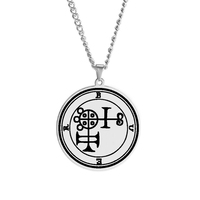 Collier pendentif en acier inoxydable avec sceau de démon Asmoday, sceau des origines, clé de Salomon, goétie, amulette, talisman, couleur acier