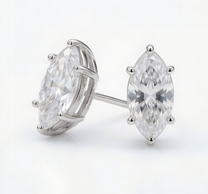 Marquise Cut Moissanite <b>Stud</b> <b>Earrings</b> 925 <b>Silver</b> Rhodium Plated Prong Setting Trendy Women's Gift - Product Image 4