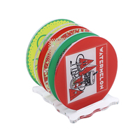 Ensemble de 6 sous-verres en acrylique transparent imprimés UV avec support de rangement ondulé, sous-verres ronds de 10 cm pour boissons et protection de table