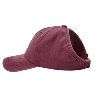 Casquette de baseball vintage en coton délavé pour femme, avec ouverture pour queue de cheval, visière réglable et protection solaire
