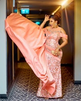 Élégante Robe de Soirée de Luxe en Satin Brodé Dentelle Couture pour Femme Rose Chair