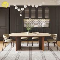 Table de salle à manger ovale en bois antique de style nordique français, 6 places, table de salle à manger en noyer, ensemble de chaises, meubles de cuisine