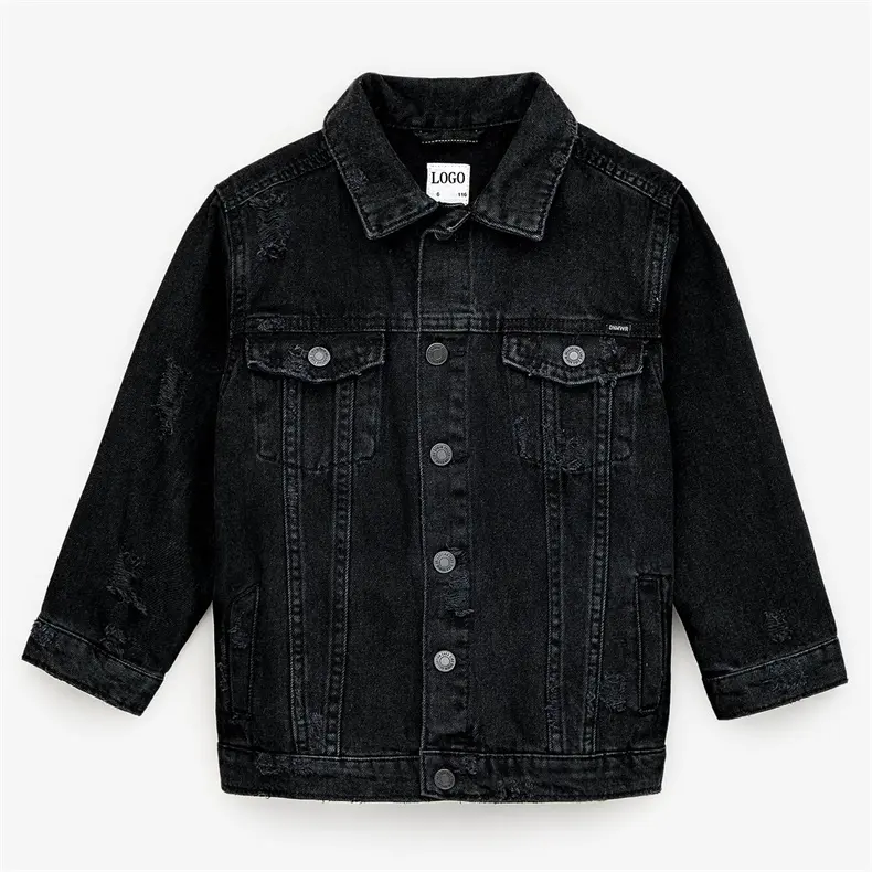 Пользовательские высококачественные модные черные рваные джинсы джинсовые куртки для детей мальчиков