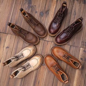 New Men's Winter-<b>Spring</b> Vintage Outdoor Work <b>Boots</b> Made of Genuine Leather with Laces Ankle Height and Cowhide for Trekking - Product Image 6
