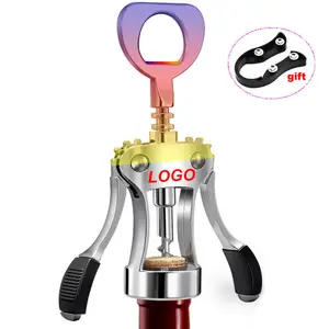 Factory Wholesale Stainless Steel Custom Logo Multifunction Metal Cork Kit Wing Corkscrew Wine Opener with Gift Box