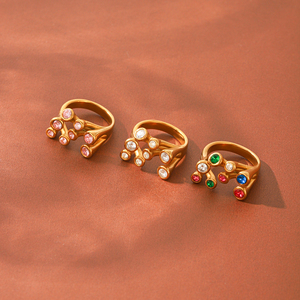 Anillo H&C para Mujer, Tendencia 2026, Nuevas Llegadas, Diseño Rama de Coral, Chapado en Oro de 18K, Acero Inoxidable, Esmeralda Creada en Laboratorio, Corte Esmeralda - Product Image 4