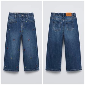 Jeans in Cotone per Ragazze Alla Moda di <span class=keywords><strong>Alta</strong></span> Qualità con Ricamo 3D a <span class=keywords><strong>Vita</strong></span> <span class=keywords><strong>Alta</strong></span> <span class=keywords><strong>Pantaloni</strong></span> a Gamba Larga per Bambine Più Grandi - Product Image 3