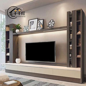 Meuble <span class=keywords><strong>TV</strong></span> mural de luxe moderne <span class=keywords><strong>avec</strong></span> rangement, design de panneau personnalisé, élégant, en bois, pour salon - Product Image 5
