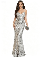 Robe de soirée extensible à sequins de haute qualité, robe de soirée sexy fendue et dos nu pour femme