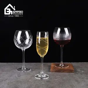 Engraved glass goblets new design hand made glass stemware for drinking glassware series china supplier stem cups for home