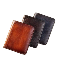 Dompet cokelat antik pria dompet kulit asli pria dompet kartu pria perlindungan pemblokir RFID dompet kulit pendek untuk pria