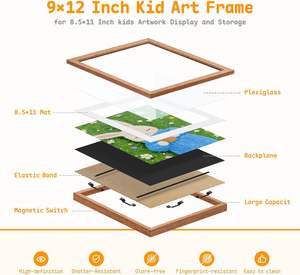 Cadre d'art pour enfants en bois massif à ouverture frontale, cadre d'affichage d'œuvres d'art pour enfants modifiable, rangement mural, décoration murale, cadres à dessin - Product Image 3