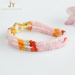 Bracciali con perline di giada rosa Myanmar con apertura regolabile Multi strati bracciali in pietra naturale gioielli Burma giadeite con perline braccialetti - Product Image 3