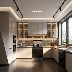 Juego de Gabinetes de Cocina Mate Oscuro con Puerta de Vidrio, Luz LED, Tirador, Personalizado, Impermeable, Directo de Fábrica, Muebles de Cocina para el Hogar - Product Image 3