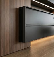 Meuble de salon modulaire moderne en bois massif écologique avec 5 étagères réglables, portes à panneaux plats, grande capacité, 3 tiroirs