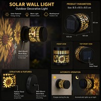 Lampe murale solaire florale en gros pour décoration de jardin, luminaire décoratif en métal ajouré avec motif tournesol