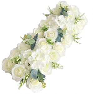 Wholesale Artificial White Silk Rose <b>Table</b> <b>Runner</b> 210x40x30CM Handmade for Wedding Decoration - Product Image 3