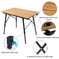 Feistel table de pique-nique en plein air pied réglable portable en bois et en aluminium table pliante de camping