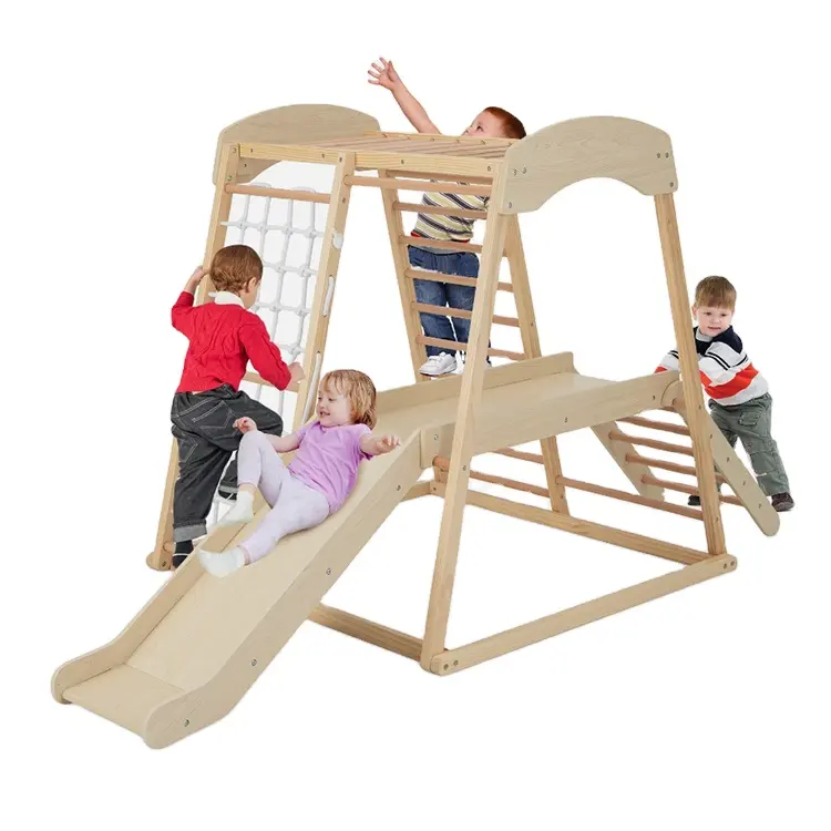 6-In-1 Houten Indoor Jungle Gym Houten Speeltuin Klimmer 1 + Jaar Houten Klimframe