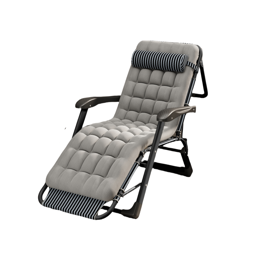 Sedia con Struttura Nera + Tessuto a Righe + Cuscino Grigio